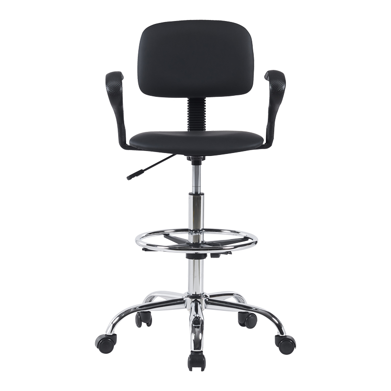 Karrige pritjeje Icina Ι pakoworld PU me rrota në nuancë të zezë 58x54x102-123cm
