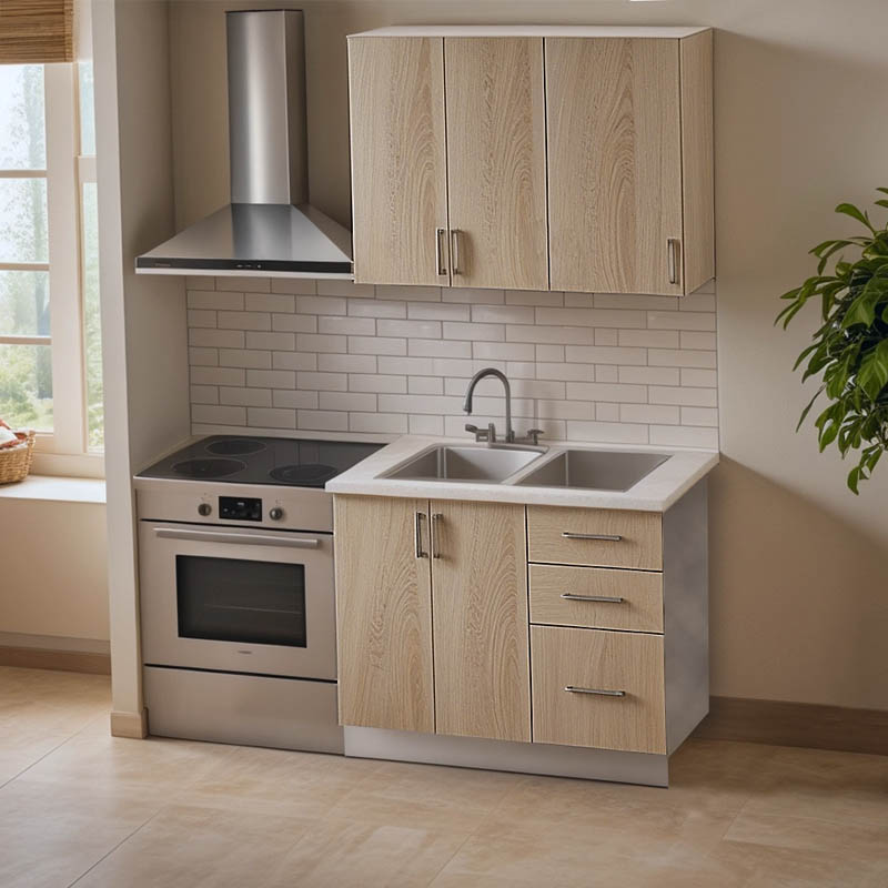 Njësi kuzhine Festa I pakoworld melamine në ngjyrë SONOMA dhe banak kuzhine në ngjyrë gri të lehtë 100x60x85cm