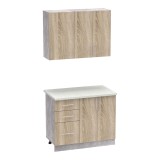 Njësi kuzhine Festa I pakoworld melamine në ngjyrë SONOMA dhe banak kuzhine në ngjyrë gri të lehtë 100x60x85cm