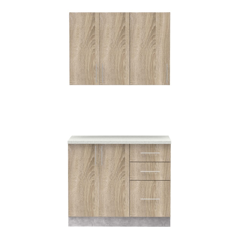 Njësi kuzhine Festa I pakoworld melamine në ngjyrë SONOMA dhe banak kuzhine në ngjyrë gri të lehtë 100x60x85cm