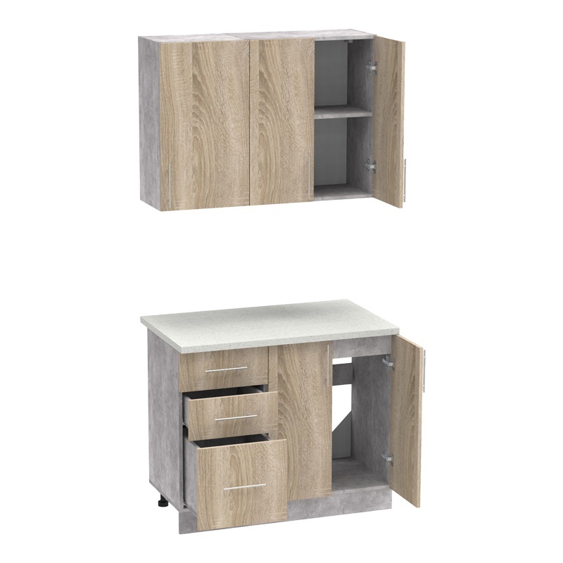 Njësi kuzhine Festa I pakoworld melamine në ngjyrë SONOMA dhe banak kuzhine në ngjyrë gri të lehtë 100x60x85cm