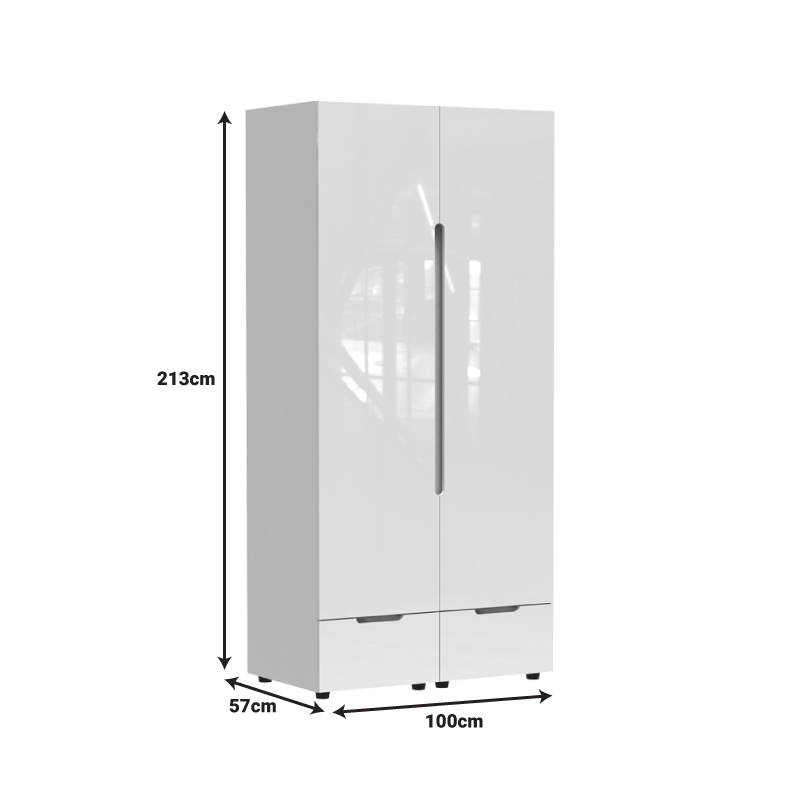 Dollap i dyfishtë Afina pakoworld mdf në ngjyrë të bardhë me shkëlqim 100x57x213cm