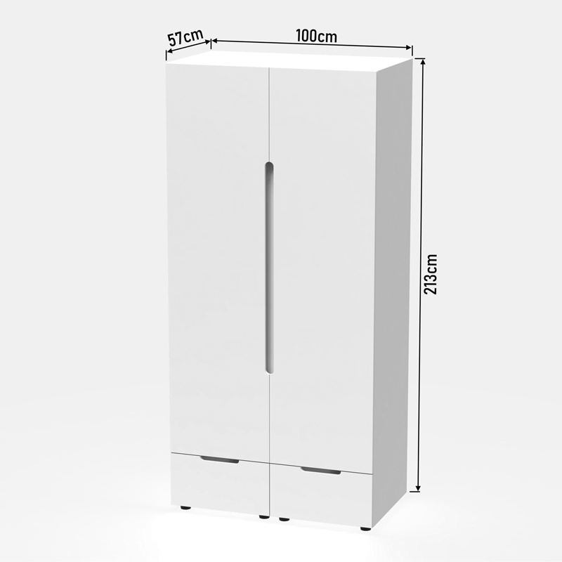 Dollap i dyfishtë Afina pakoworld mdf në ngjyrë të bardhë me shkëlqim 100x57x213cm