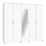 Dollap Luna pakoworld me pesë fletë me pasqyrë në ngjyrë të bardhë 220x52x200cm