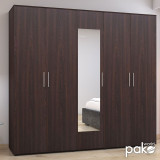Dollap Luna pakoworld me pesë fletë me pasqyrë në ngjyrë wenge 220x52x200cm