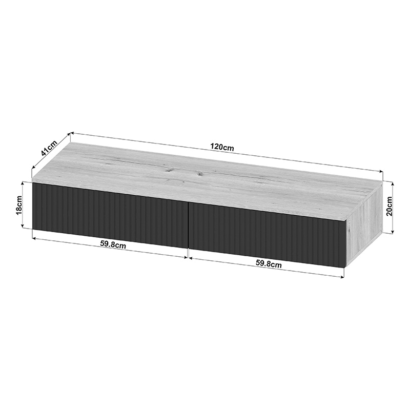 Tavolinë konsolle me 2 sirtarë Doha pakoworld mdf në ngjyrë të zezë dhe lisi 120x41x20cm