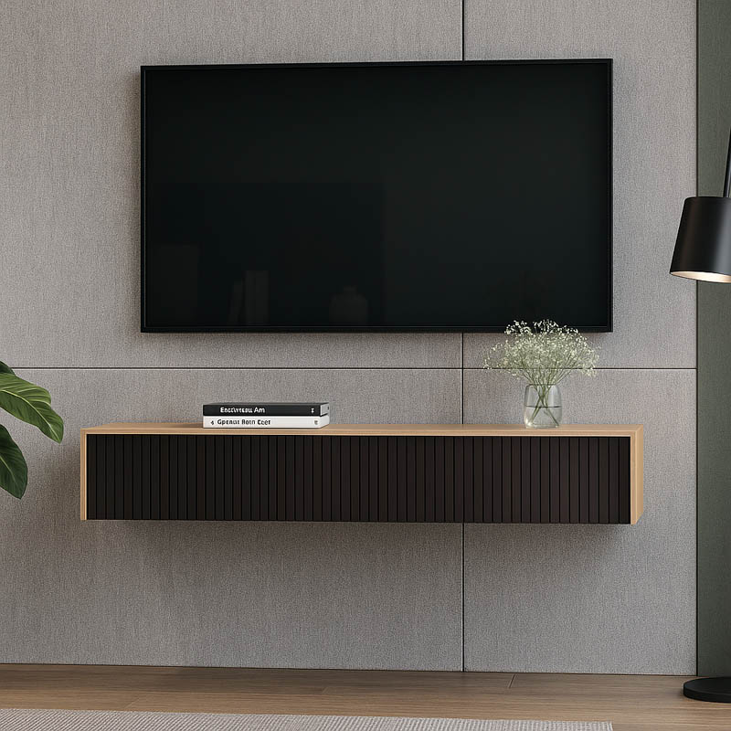 Tavolinë konsolle me 2 sirtarë Doha pakoworld mdf në ngjyrë të zezë dhe lisi 120x41x20cm