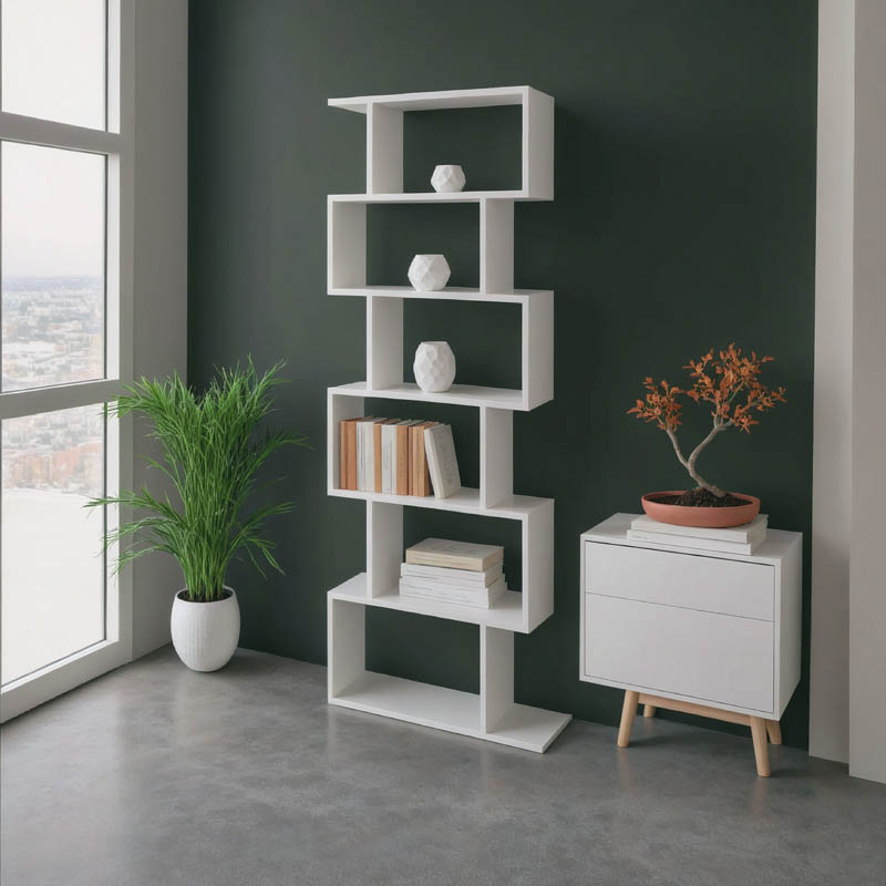 Bibliotekë Sezen pakoworld në ngjyrë të bardhë 70x24x191.5cm
