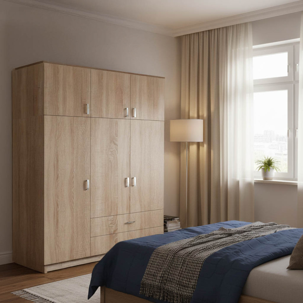Dollap me tre dyer Royal pakoworld me sirtarë dhe loft SONOMA 150x58x230cm