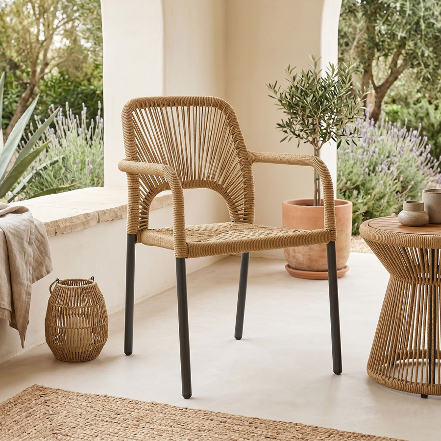 Fotel alumini Norture pakoworld i palosshëm kornizë antracit-rattan natyral 57x63x82cm