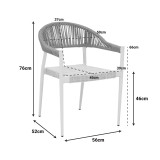 Karrige alumini Elation pakoworld e palosshme, kornizë e bardhë-tekstil dhe rattan në ngjyrë natyrale 56x52x76cm
