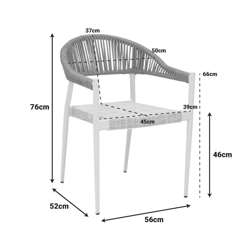Karrige alumini Elation pakoworld e palosshme, kornizë e bardhë-tekstil dhe rattan në ngjyrë natyrale 56x52x76cm