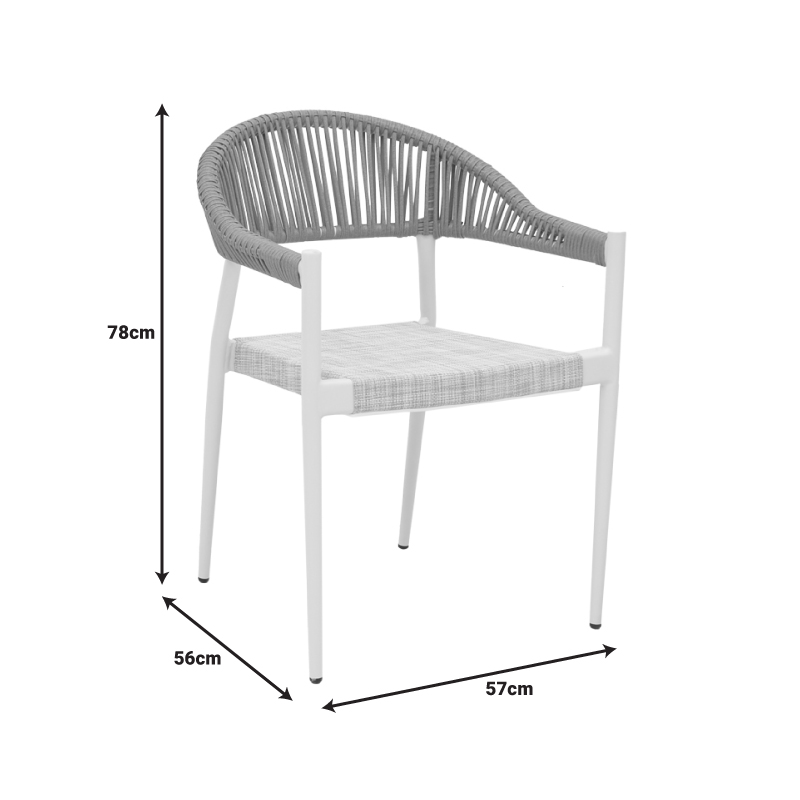 Karrige alumini Elation pakoworld e palosshme, kornizë e bardhë-tekstil dhe rattan në ngjyrë natyrale 56x52x76cm