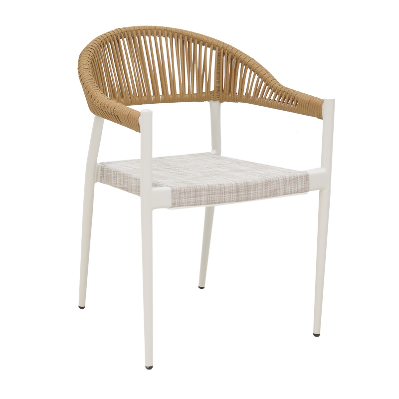 Karrige alumini Elation pakoworld e palosshme, kornizë e bardhë-tekstil dhe rattan në ngjyrë natyrale 56x52x76cm