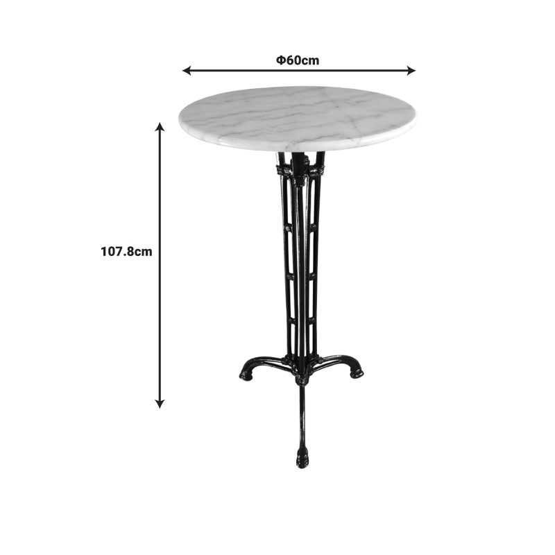 Tavolinë bar mermeri Meppo pakoworld hekur i derdhur në nuancë të bardhë-zezë Φ60x107.8cm