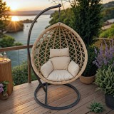 Fole lëkundëse Lyere pakoworld me bazë metalike kafe me rattan pe bezhë 120x108x195cm