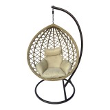 Fole lëkundëse Lyere pakoworld me bazë metalike kafe me rattan pe bezhë 120x108x195cm