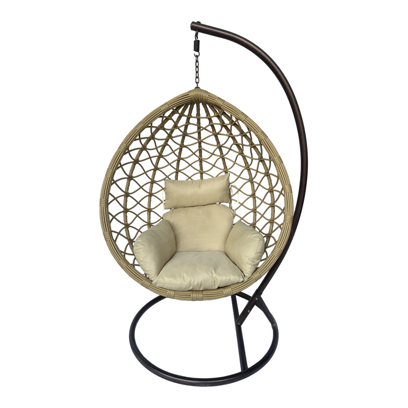 Fole lëkundëse Lyere pakoworld me bazë metalike kafe me rattan pe bezhë 120x108x195cm