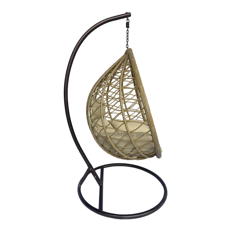 Fole lëkundëse Lyere pakoworld me bazë metalike kafe me rattan pe bezhë 120x108x195cm