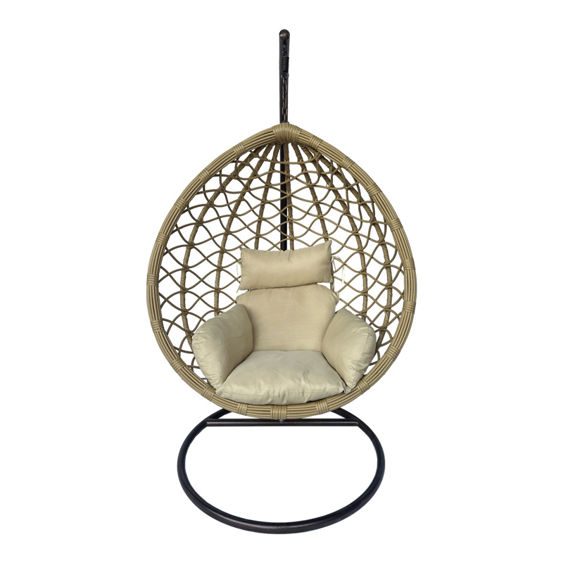 Fole lëkundëse Lyere pakoworld me bazë metalike kafe me rattan pe bezhë 120x108x195cm