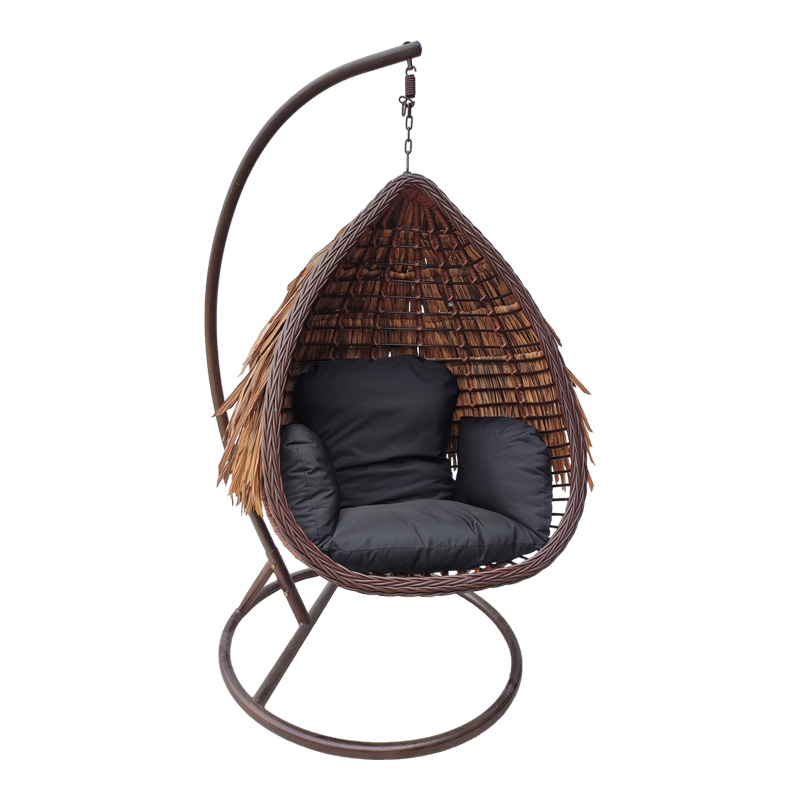Varur pakoworld fole lëkundëse me bazë metalike kafe - pe rattan në ngjyrë kafe-zi 120x105x195cm