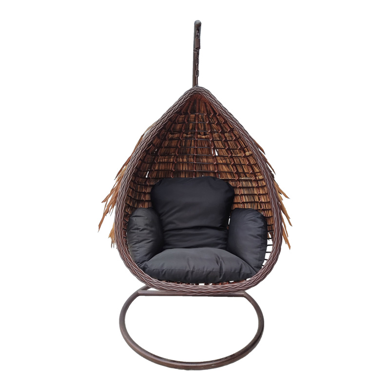 Varur pakoworld fole lëkundëse me bazë metalike kafe - pe rattan në ngjyrë kafe-zi 120x105x195cm