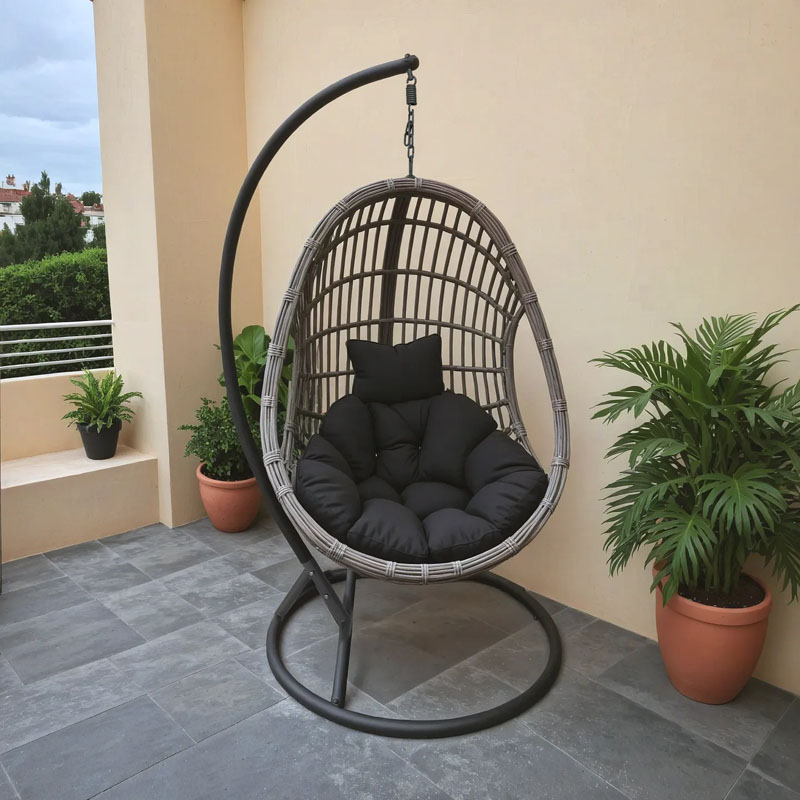 Fole lëkundëse Cungo pakoworld me bazë metalike antracit - pe rattan në ngjyrë gri 125x105x195cm