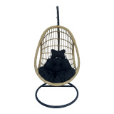 Fole lëkundëse Cungo pakoworld me bazë metalike të zezë - rattan pe bezhë me jastëkë të zinj 125x105x195cm