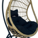 Fole lëkundëse Cungo pakoworld me bazë metalike të zezë - rattan pe bezhë me jastëkë të zinj 125x105x195cm