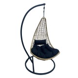 Fole lëkundëse me bazë Soleil pakoworld metal i zi-rattan pe natyral me jastëk të zi 120x95x195cm