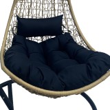 Fole lëkundëse me bazë Soleil pakoworld metal i zi-rattan pe natyral me jastëk të zi 120x95x195cm