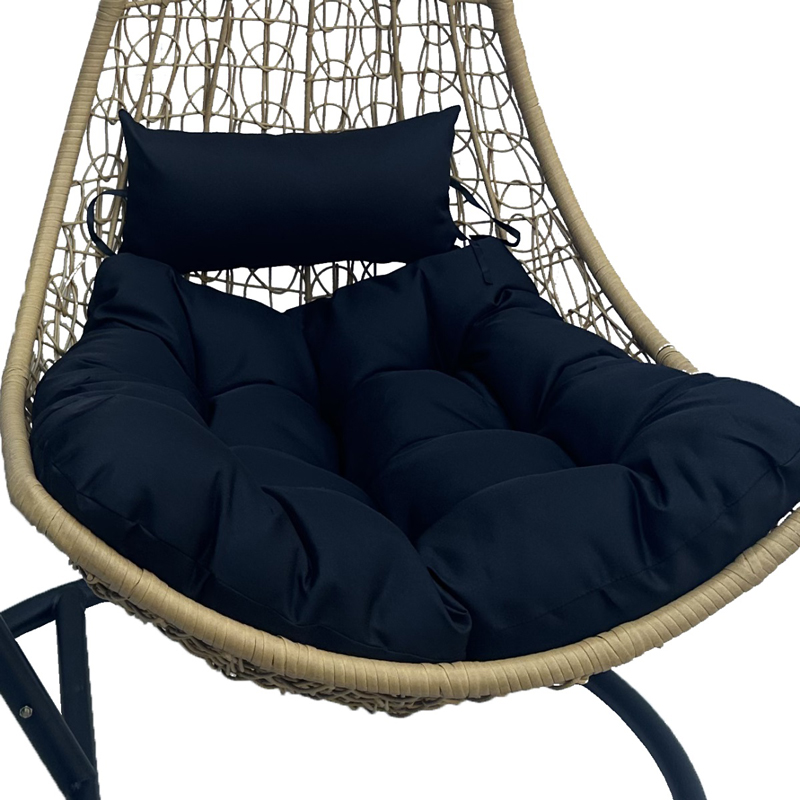 Fole lëkundëse me bazë Soleil pakoworld metal i zi-rattan pe natyral me jastëk të zi 120x95x195cm