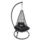 Fole lëkundëse me bazë Soleil pakoworld metal i zi-rattan pe natyral me jastëk të zi 120x95x195cm