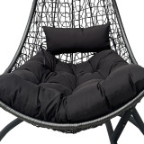 Fole lëkundëse me bazë Soleil pakoworld metal i zi-rattan pe natyral me jastëk të zi 120x95x195cm