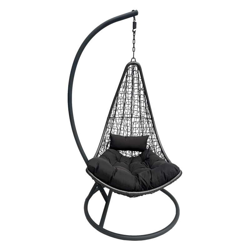 Fole lëkundëse me bazë Soleil pakoworld metal i zi-rattan pe natyral me jastëk të zi 120x95x195cm