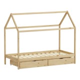Krevat fëmijësh Mellin tip Montessori me 2 sirtarë pakoworld dru pishe në nuancë natyrale 90x190cm