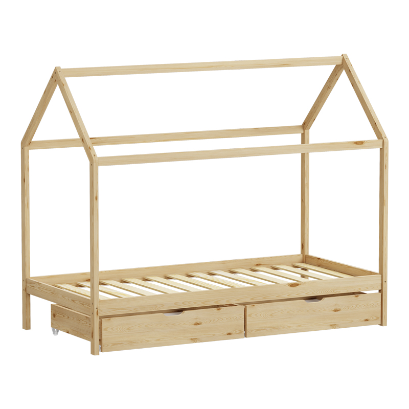 Krevat fëmijësh Mellin tip Montessori me 2 sirtarë pakoworld dru pishe në nuancë natyrale 90x190cm