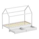 Krevat fëmijësh Mellin tip Montessori me 2 sirtarë pakoworld dru pishe në nuancë të bardhë 90x190cm