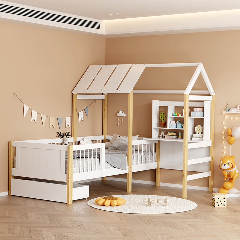 Krevat për fëmijë Bedria pakoworld stil Montessori dru në ngjyrë të bardhë-natyrale 90x190cm
