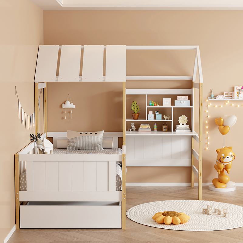 Krevat për fëmijë Bedria pakoworld stil Montessori dru në ngjyrë të bardhë-natyrale 90x190cm