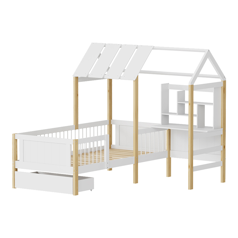 Krevat për fëmijë Bedria pakoworld stil Montessori dru në ngjyrë të bardhë-natyrale 90x190cm