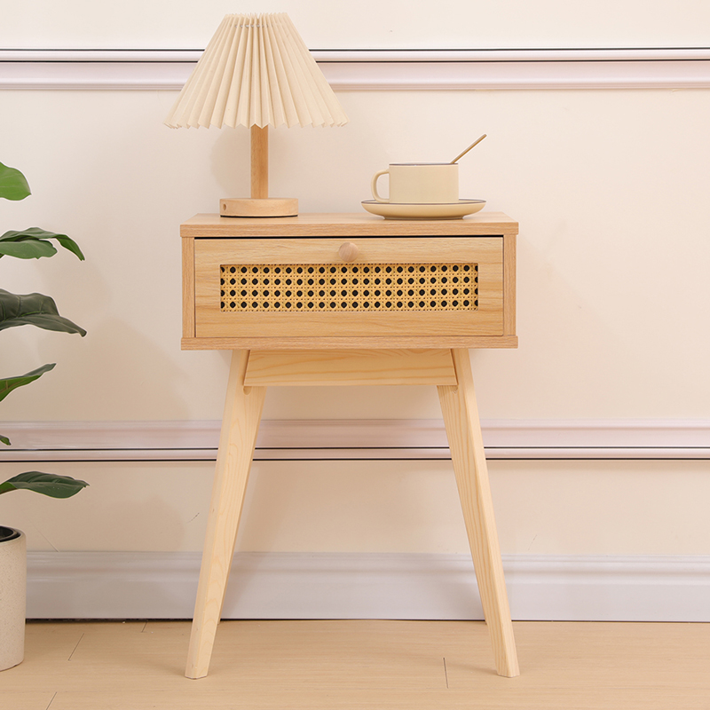 Komodinë Scandy pakoworld pishë-rattan në ngjyrë natyrale 48x36x55cm