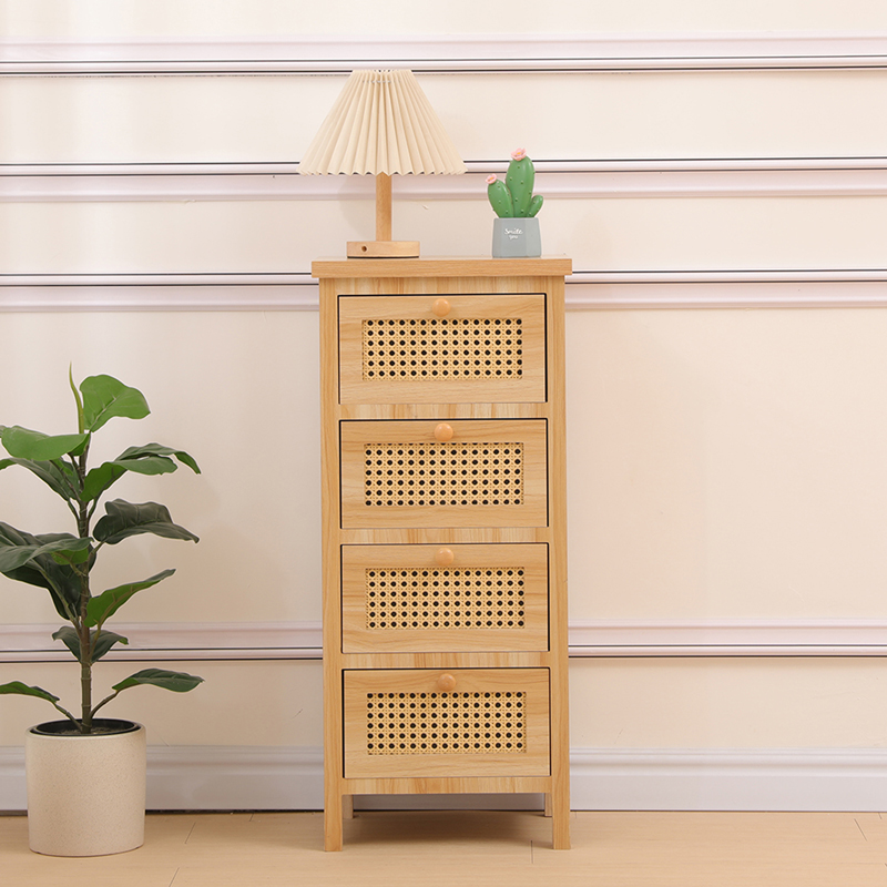 Komodinë Scandy pakoworld dru pishe-rattan në ngjyrë natyrale 34.5x26x78.5cm
