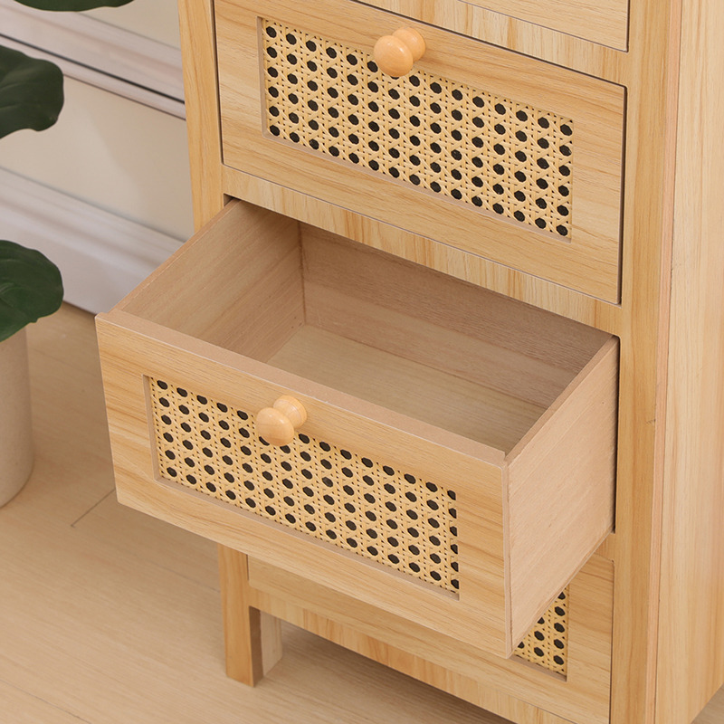Komodinë Scandy pakoworld dru pishe-rattan në ngjyrë natyrale 34.5x26x78.5cm