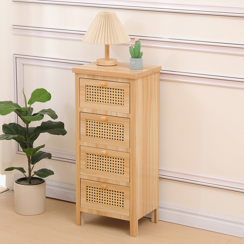 Komodinë Scandy pakoworld dru pishe-rattan në ngjyrë natyrale 34.5x26x78.5cm