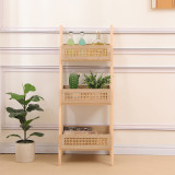 Raft dyshemeje me 3 nivele Scandy pakoworld dru pishe-rattan në ngjyrë natyrale 44x37x110cm