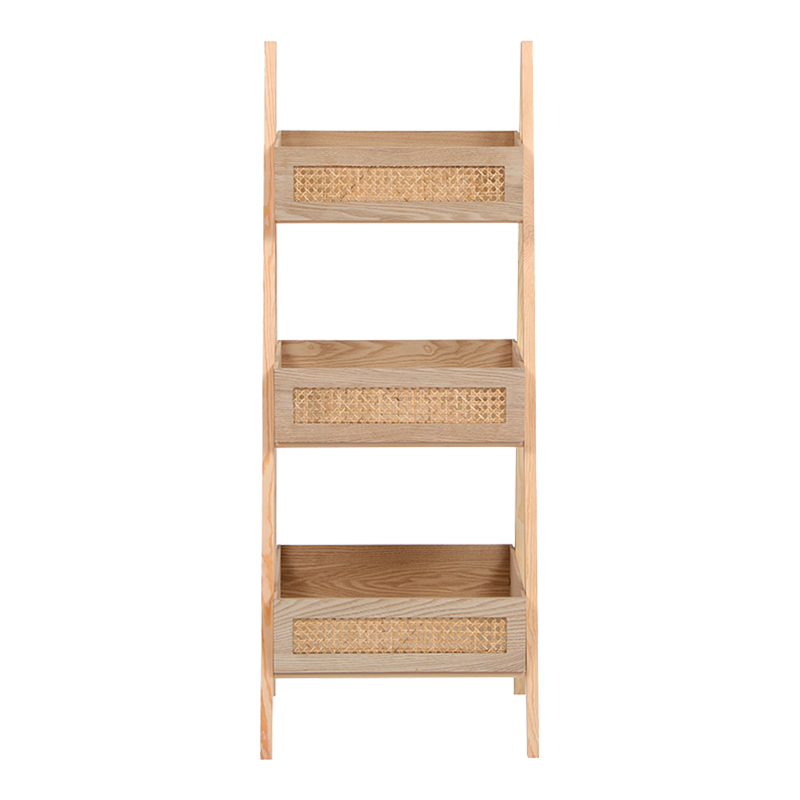 Raft dyshemeje me 3 nivele Scandy pakoworld dru pishe-rattan në ngjyrë natyrale 44x37x110cm