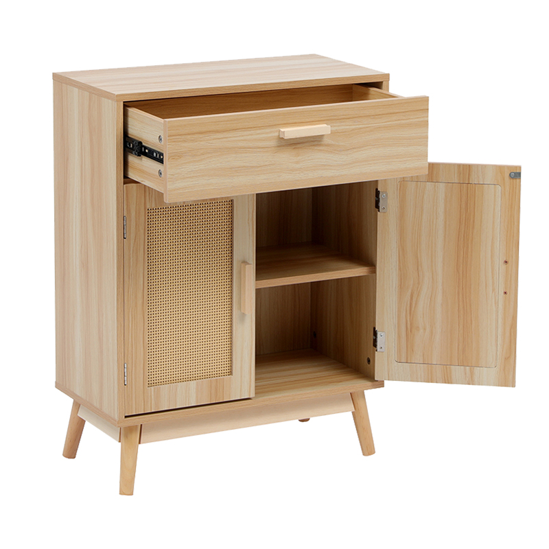 Bufe Scandy pakoworld dru pishe-rattan në ngjyrë natyrale 60x30x80cm