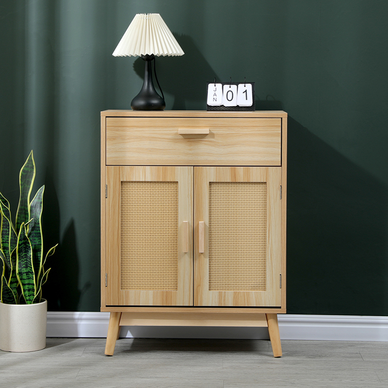 Bufe Scandy pakoworld dru pishe-rattan në ngjyrë natyrale 60x30x80cm