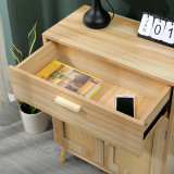 Bufe Scandy pakoworld dru pishe-rattan në ngjyrë natyrale 60x30x80cm
